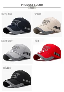 Vue détaillée de cinq casquettes de baseball avec bandes réfléchissantes et motifs RUNNER