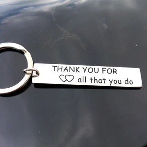 Stainless steel keychain with Thank You For All That You Do engraving and heart symbol
