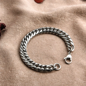 Polished 316L stainless steel double weave curb chain bracelet for men with lobster clasp