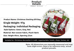 Détails des chaussettes de Noël lutin montrant la taille de 49cm et le tissu peluche