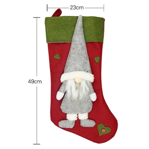 Chaussette de Noël avec gnome rouge et vert et motifs de cœurs, taille 49cm x 23cm