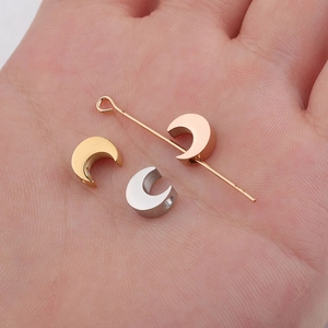 Titanium steel moon small hole beads DIY jewelry charms polished 7x8mm gold silver