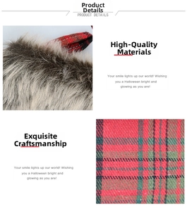 Detail of soft brown faux fur and red-green plaid fabric on a festive Christmas stocking