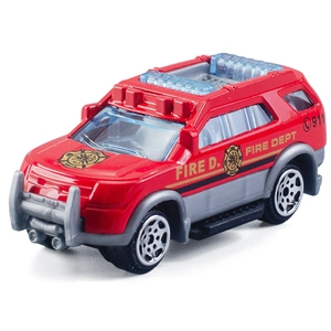 Pull-back red fire rescue SUV alloy toy car with realistic siren lights and emergency decals