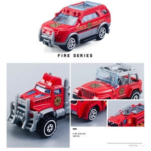3-piece red alloy fire rescue toy vehicle set including SUV, truck and jeep models