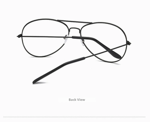 Rear view of classic metal aviator sunglasses frame with sleek black temple tips