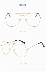 Front and side views of classic gold metal aviator glasses with a double bridge design
