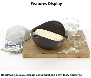 Detail showing the inner texture of dark grey silicone bread maker bowl with fermented dough