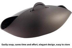 Detail of coffee-colored silicone steam bowl with folding clasp for easy baking and storage