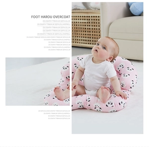 Detail of pink panda print baby support sofa for sitting and nursery comfort
