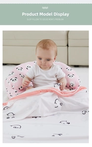 Baby nursing pillow set with pink panda pattern and matching soft infant blanket