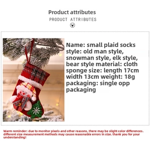 Close-up of small plaid Christmas stocking with a 3D snowman doll and soft sponge filling