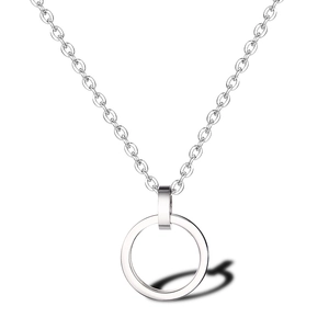Minimalist silver double-ring pendant necklace made of polished titanium steel for daily wear
