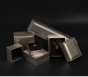 Champagne gold jewelry gift box set with lid and premium dark brown velvet lining