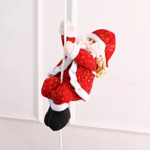 Climbing Santa Claus figure with gold bag and rope for festive Christmas wall decoration