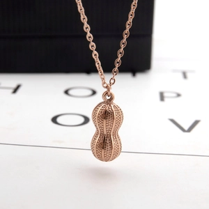 Minimalist peanut pendant necklace in rose gold finish with titanium steel chain
