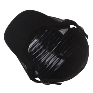 Black summer mesh flat top cadet cap with breathable fabric and adjustable strap back