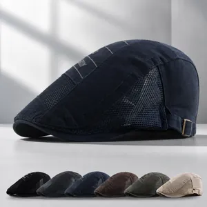 Mode Katoen Gaas Patchwork Baret Ademend Verstelbare Platte Pet Voor Heren Zomer Zonbescherming Ivy Hoed Accessoire