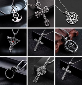 Detailed grid of nine distinct hip-hop pendant designs in polished silver finish