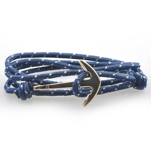 Bracelet ancre en corde tressée bleue fait main avec fermoir doré ajustable