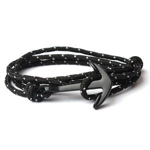 Black nautical anchor multi-layer wrap bracelet with white polka dot paracord rope