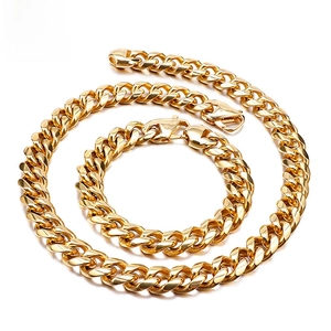 Stainless Steel Cuban Chain Necklace And Bracelet Men Hip Hop Streetwear Heavy Punk Curb Link Jewelry Electroplated