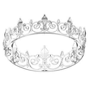 Elegant silver crown with fleur-de-lis design and crystals for bridal hair decoration