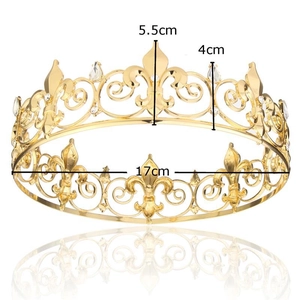 Golden bridal crown dimensions showing 17cm diameter and 5.5cm height with crystal detail