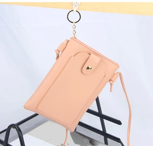 Sac bandoulière rose en cuir PU pour téléphone avec poche à rabat et bouton doré