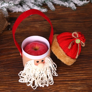 3D Santa Claus felt gift basket with red apple and matching knitted hat decoration