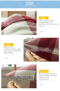 Detail of red and cream checkered linen pillowcase showing fine stitching and hidden zipper