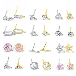 Assorted S925 silver DIY earring studs with cubic zirconia and small hanging loops