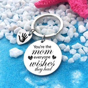 Silver stainless steel Mother's Day keychain with engraved message and heart charm