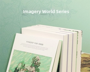 Close-up of Vincent van Gogh series hardbound sketchbooks with thick blank paper edges