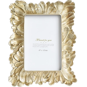 Golden vintage photo frame with 3D feather leaf carving for 10x15cm pictures