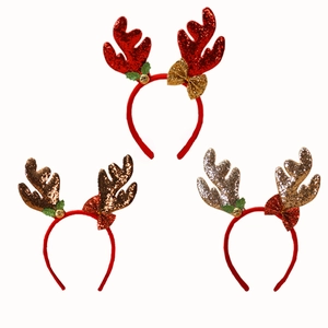 Glitter reindeer antler headbands with bells and bows for Christmas party decorations