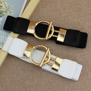 Ceinture Élastique Pour Femmes Boucle Ronde En Alliage Doré Cuir PU Accessoire De Mode Décoratif Pour Robes
