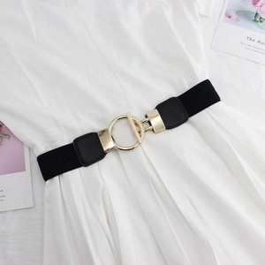Élégante ceinture élastique noire de 4 cm pour robes avec une boucle ronde dorée polie