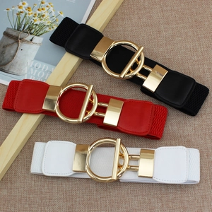 Ceintures élastiques femme noir rouge et blanc avec boucles dorées rondes pour robes