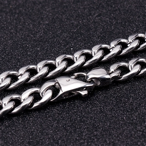 Polished stainless steel Cuban link chain necklace with lobster clasp in silver finish