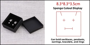 Detail of black jewelry box with sponge insert and necklace slots, size 8.3x8.3x3.5cm