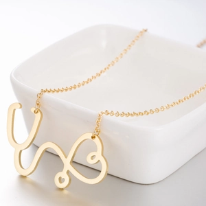 Golden stainless steel stethoscope and heart pendant necklace for medical students