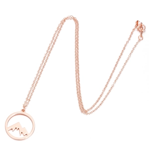 Rose gold stainless steel necklace featuring a hollow mountain peak circular pendant