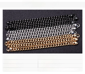 Close-up of 6pcs stainless steel curb chain bracelets in gold black and silver finish
