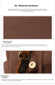 Detail of water-resistant canvas fabric and vintage crazy horse leather with metal buckle