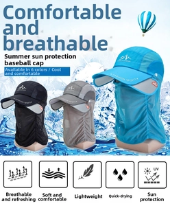 Detail of multi-functional quick-dry sun hat with breathable mesh face mask and neck flap