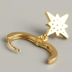 Gold plated S925 sterling silver hoop earrings featuring a crystal star pendant