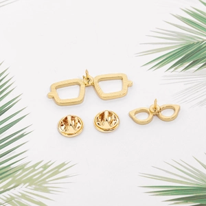 Golden sunglasses frame brooch pins in rectangular and cat-eye styles for suits
