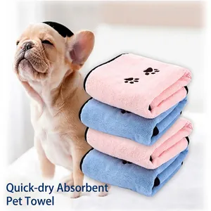 Microfiber Pet Bath Towel Super Absorbent Quick Drying Thickened Soft Dog Cat Cleaning Towel With Paw Print