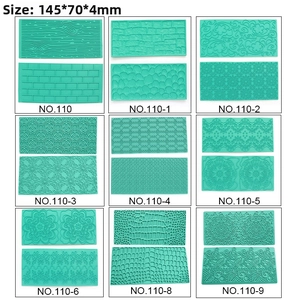 Detailed view of silicone fondant mats with textured tree bark and stone patterns